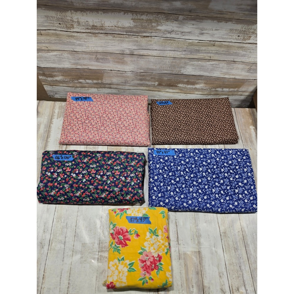 Vintage Floral Cotton Fabric Remnant Lot 5 Pieces Quilting Sewing Multi Color